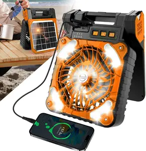 Solar Camping Fan with Lantern - Rechargeable Battery Operated Fan