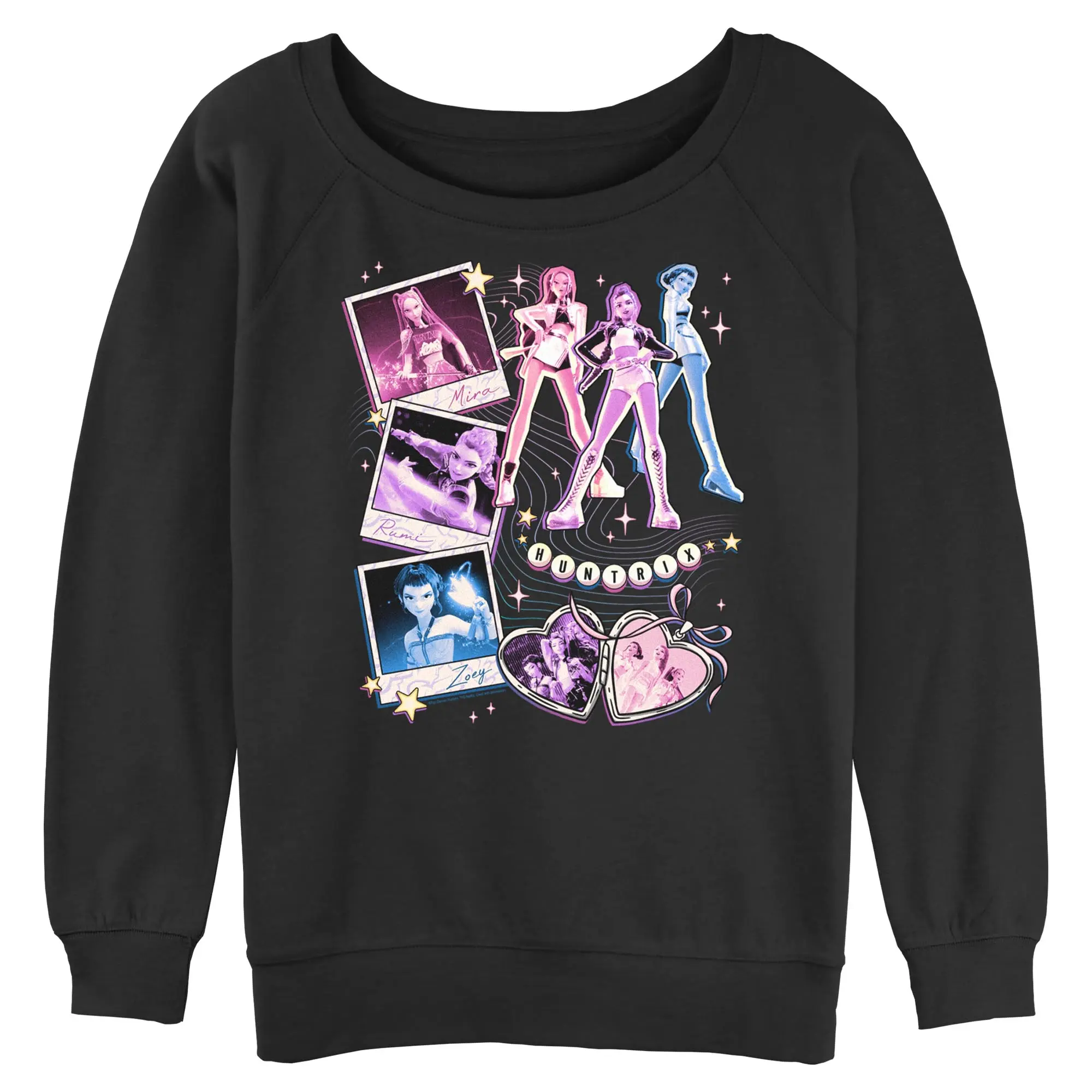 Women's Long Sleeve Graphic Hoodie - KPop Demon Hunters Huntrix Cute Instant Film Portrait Sweatshirt, Everyday Top for Juniors, Casual