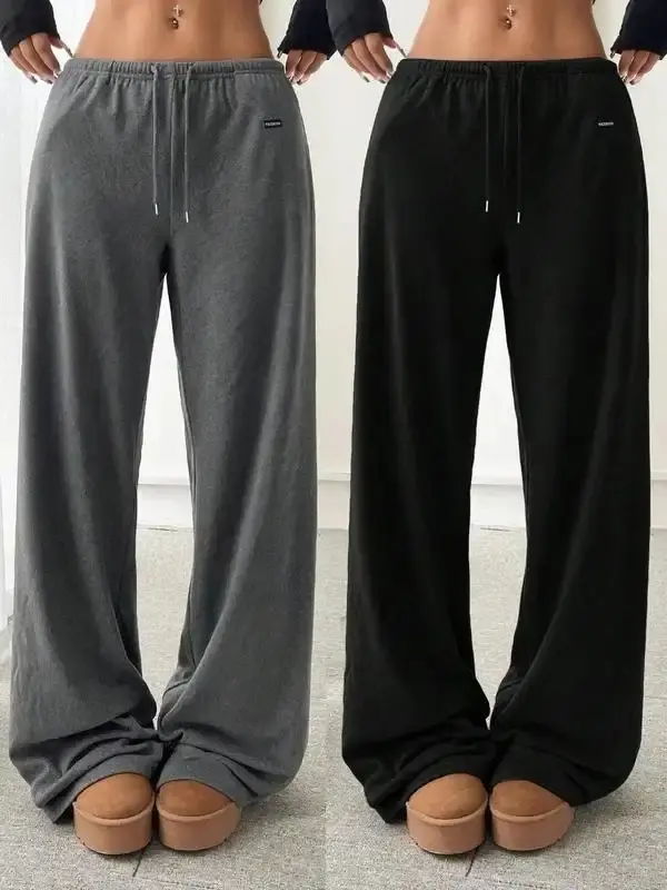 Women's Solid Drawstring Waist Sweatpants, Casual Comfy Wide Leg Pants for Daily Wear, Ladies Bottoms for All Seasons