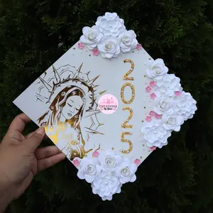 Virgencita/ White Custom Grad Cap topper