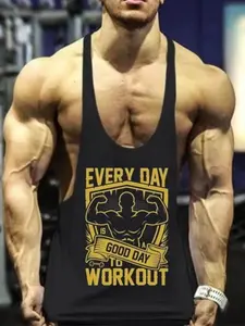 Men's Thin Strap Vest, Everyday Training Graphic Design, Gym Workout Sleeveless Top, Fitness Enthusiast Bodybuilding Shirt, Strength Training Vests