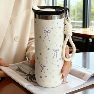 1pc 500ML Star Bowknot Stainless Steel Double Wall Insulated Coffee Cup, Thermos Cup, Tumbler, Travel Mug, Tea Cup, Water Bottle, Ideal for Office, Home, School, Car, Gifts