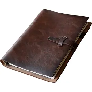 Refillable A5 Leather Binder Notebook,  Leather Journal,  Organizer with 6-Ring Metal Binder, 120 Pages Lined Paper & Pocket, for Writers Business Work Study College and Daily