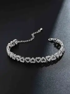 Elegant Copper Zircon Heart Design Bracelet, Zirconia Bracelet, Simple Style Women's Jewelry for Daily Wear, Party Wedding Gift, Fashion Accessory