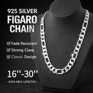 Premium 925 Silver Plated Streetwear 12mm&10mm Bold Figaro Chain Necklace for Men Drip Hip Hop Jewelry 16-30" Essential Gift for Him