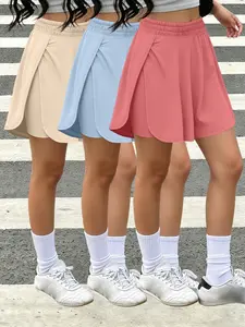 2026 Spring/Summer Hot New Women's Solid Color Skort Casual Sporty Style Daily Fashion Light Sport Solid Color Bottoms Versatile Multi- Options Commuting Streetwear Slimming Short Women's Bottoms Anti-exposure Skort 3-Piece Set Casual Sporty Skorts