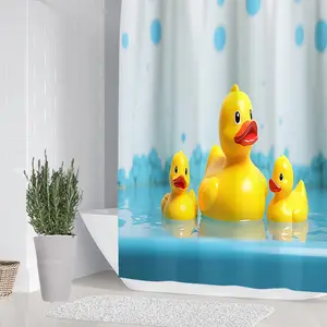 Duck Pattern Bathroom Set Includes Shower Curtain and Rug, Non-Slip Bath Mat, U-Shaped Toilet Lid Cover Pad, Modern Home Decor Accessories, Bathroom Decoration Accessories, Shower Curtain Sets
