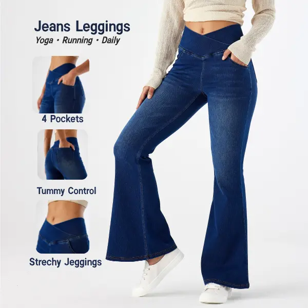 HeeiYoga Flare Skinny Tummy Control Jeggings Denim Strechy Leggings Pocket High Waisted for Yoga Pilates Casual Maternity jeans jeggings legging style jeans