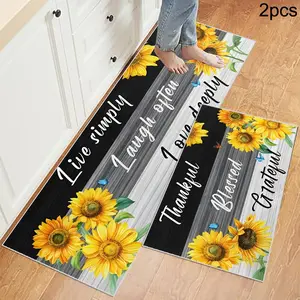 Sunflower Pattern Kitchen Mat, 2 Counts/set Non-slip Kitchen Rug, Kitchen Rugs Sets, Washable Kitchen Floor Mat, Home Decor, Room Decor