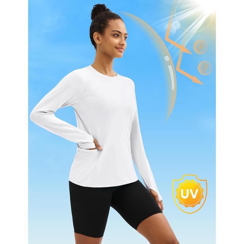 TACVASEN Long Sleeve Shirts for Women Workout Top UPF 80+ UV Protection Lightweight Rash Guard with Pocket Running Shirt