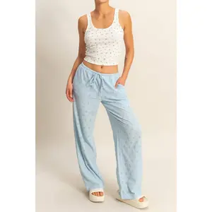 Eyelet Knit High Waist Drawstring Pants