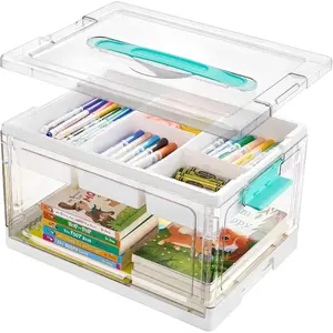 1 Pack 24QT Clear Plastic Craft Organizers and Storage Box with Removable Trays and Dividers, Art Supply Organizers and Storage, Ideal Containers for Coloring Books, Toys, Craft Supplies, Medicine, Playdough, Easter Gift Transparent