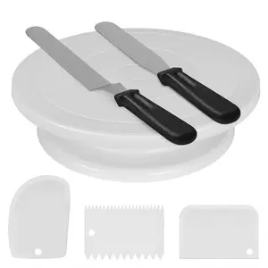 6Piece Cake Turntable Set NonSlip Stand Cream Scraper Spatula Decorating Tools Baking Kit