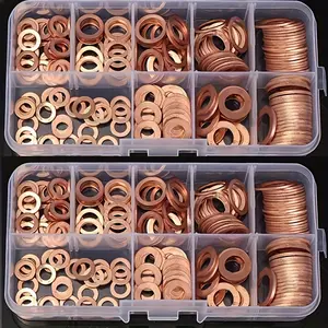 Copper Washer Assortment Kit, 200pcs Copper Washer Set, Anti-corrosion & Pressure Resistant Gasket Set Suitable for Boat Engine, DIY Boat Repair & Maintenance