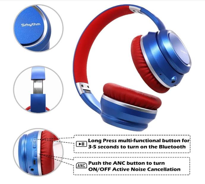 NC15 Noise Cancelling Headphones Bluetooth Over-Ear Headset with Mic for Teens, Adults Online Class/Home Office/TV/PC/Phone