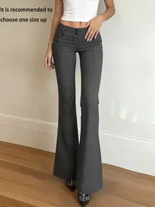 Vertical Striped Flare Suit Pants for Women, Y2K Style Low Waist Slim Fit Fitted Casual Long Pants, All Seasons Commuter Wear Bottom