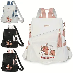 Cute Cartoon Capybara Backpack, Lightweight Anti-Theft Travel Bag, Large Capacity PU Material, Adjustable Straps & Multiple Pockets Design