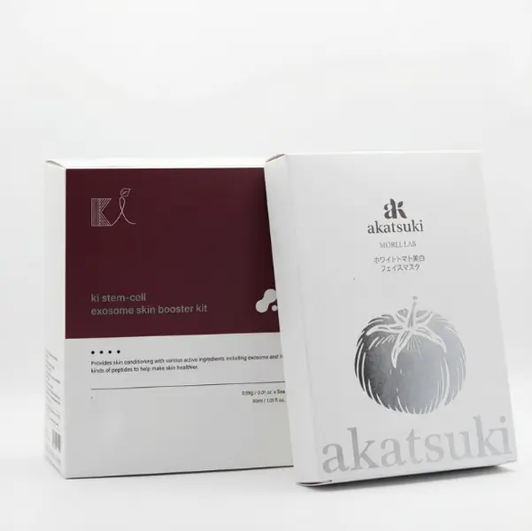 KI Stem-Cell Exosome Booster Kit + 5 Akatsuki White tomato Masks - Anti-Aging & Brightening Ampoule Set with Exosome Solution & Syringe for Radiant Skin Skincare Set Serum Essence