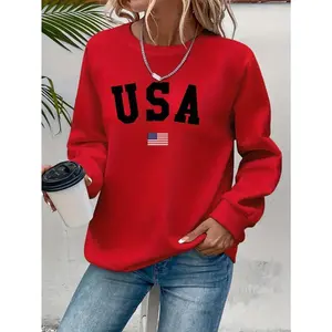 Vibrant USA Flag Print Pullover Sweatshirt - Soft, Breathable, Long Sleeve Crew Neck Design for Fall & Winter - Women's Casual Clothing for Everyday Wear, Patriotic Fashion Statement Can be used with raincoat