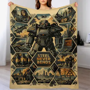Brotherhood of Steel Flannel Throw Blanket Fallout Power Armor Blanket Soft Warm Lightweight Cover for Sofa Bed Couch Gaming Room Dorm RV Camp Decor Gift