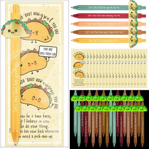 Gejoy 20/40 Sets Halloween Gifts Luminous Taco Motivational Ballpoint Pen Black Ink Office Stationery with Inspirational Bookmarks for Employee Appreciation Gifts, Coworker Staff Rewards, Emotional Support Pen, Bulk Black Ink Pen for Office Supplies