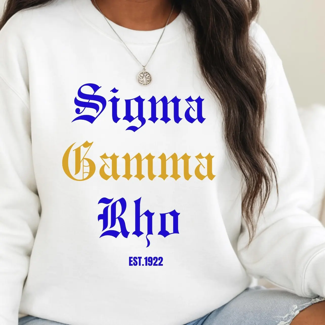 Sigma Gamma Rho Sorority Blue and Gold Sweatshirt, Greek Letter Crew Neck, Sorority Gift Idea, Fraternity Apparel, Sisterhood Clothing,