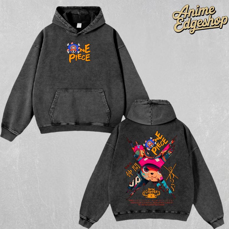 Retro Vintage Limited Tony Chopper One Piece Double Sided Print Oversized Acid-Washed Heavyweight Cotton Hoodie & T-Shirt – Unisex Anime Manga Tee, Perfect Gift for Anime Fans and Lovers Menswear Tops