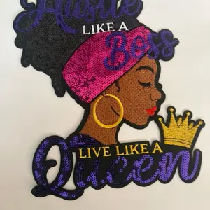 Hustle Like a Boss Live Like a Queen Iron On Sequined Patch with Crown Design for Stylish Outfits large size