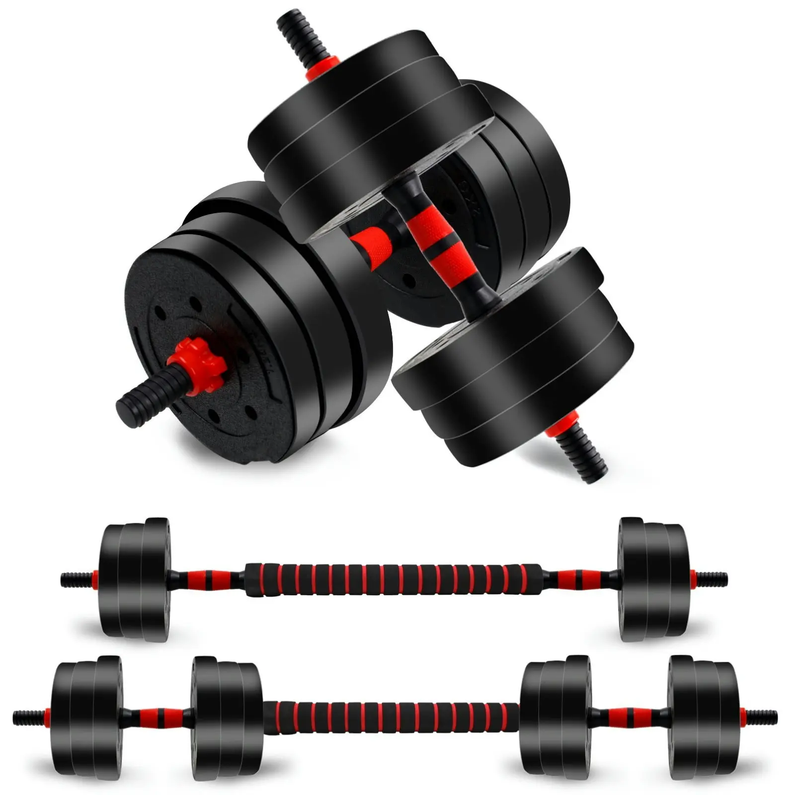 Adjustable Dumbbell Set, Men and Women Free Weight Set Fitness Home Equipment, Barbell with Thick Connecting Bumper Plate combo for strength Gym training