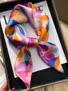 Women's Floral Print Square Scarf, Fashionable Soft Satin Scarf for Daily Wear, Casual Versatile Scarf for Women & Girls