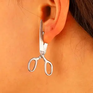 A Pair Of Stylish Minimalist Three-dimensional Scissors Irregularly Heavy Golden Antique Earrings