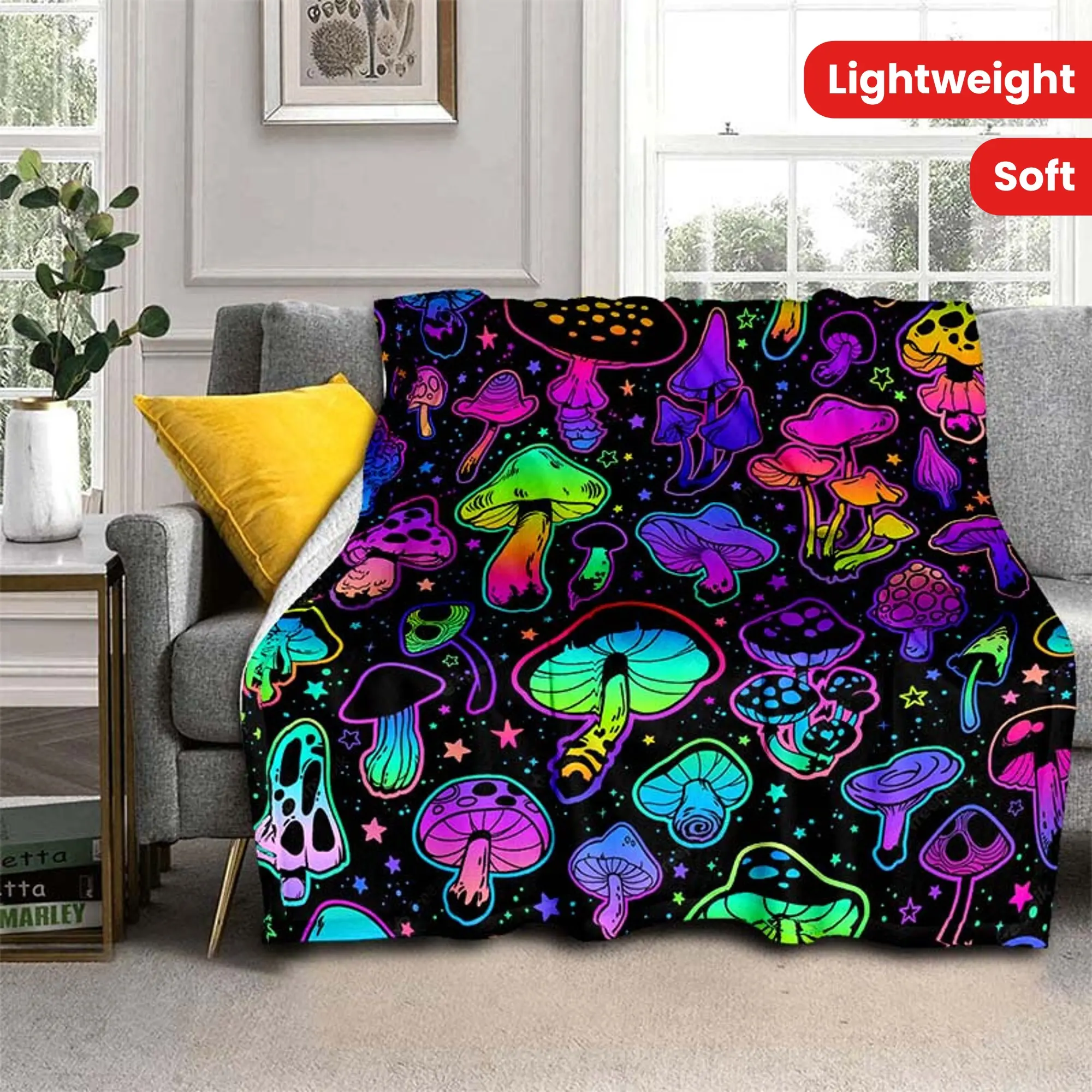 1pc Warm And Soft Fantasy Mushroom Blanket - Lightweight Flannel Throw for Sofa, Bed, Travel, Camping, Livingroom, Office, Couch, Chair, And Bed - Digital Printing Fleece Blanket with Soft And Warm Flannel Fabric