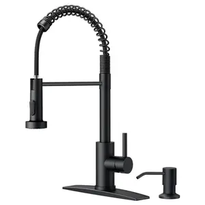FORIOUS Kitchen Faucet with Soap Dispenser, Faucets with Pull Down Sprayer, Stainless Steel High Arch Spring Sink Faucet for Laundry Sink RV Bar