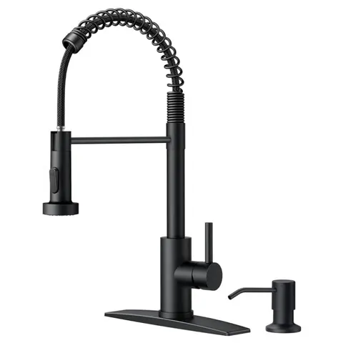 FORIOUS Leadfree 304 Stainless Steel Chrome Modern Kitchen Faucet, 350ml Soap Dispenser, Pull-Down Sprayer, High Arc 8.78" Spout, Spring Design, 1.8 GPM 60 PSI, Multiple Spray Settings, Water Saving, 20.08" Tall, 15min DIY Installable for Laundry Sink, RV