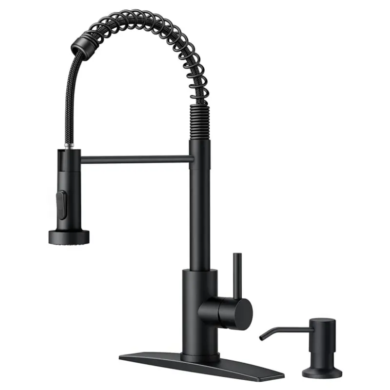 FORIOUS Leadfree 304 Stainless Steel Chrome Modern Kitchen Faucet, 350ml Soap Dispenser, Pull-Down Sprayer, High Arc 8.78" Spout, Spring Design, 1.8 GPM 60 PSI, Multiple Spray Settings, Water Saving, 20.08" Tall, 15min DIY Installable for Laundry Sink, RV