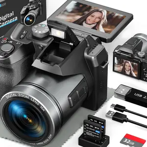 HD Digital   Cameras for Photography Autofocus,HD vlogging Camera for YouTube,16X Anti-Shake Compact Travel Camera with WiFi & App Control,SD Card, 2 Batteries  Black