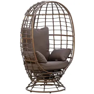 Outsunny Wicker Egg Chair, 360 Rotating Indoor Outdoor Boho Basket Seat with Cushion and Pillows for Backyard, Porch, Patio, Garden, Handwoven All-Weather PE Rattan, Steel Frame, Brown