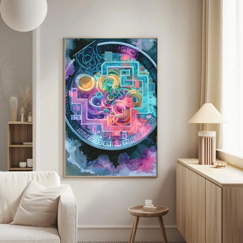 Poster No Frame - Futuristic Ramen Art Print, Neon Japanese Noodle Poster, Anime Kitchen Decor