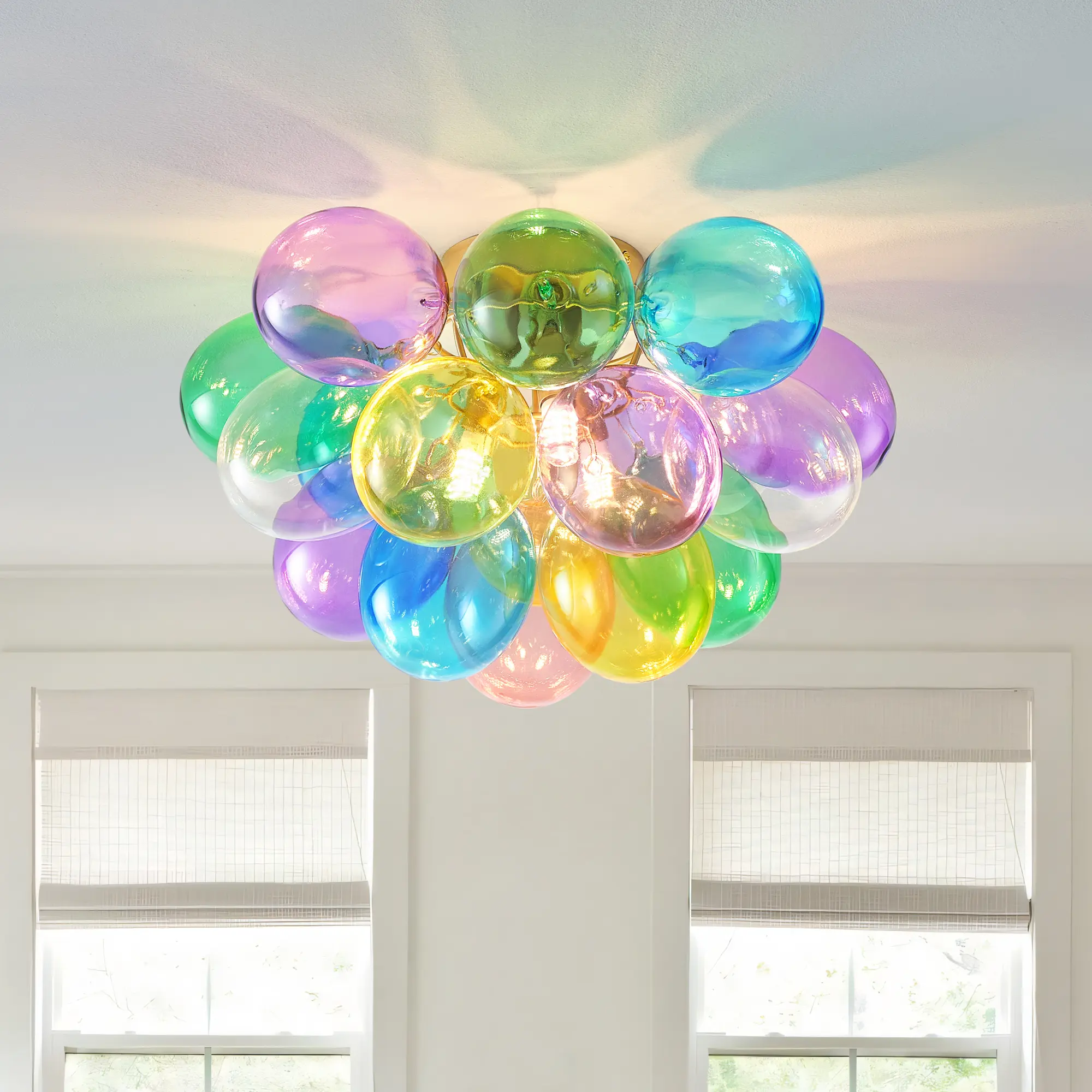 15-Inch Multicolor Glass Bubble Flush Mount Ceiling Light, 3-Light Swirled Glass Chandelier, Small Pendant Fixture for Bedroom, Living Room, Kitchen, Hallway, Restaurant, Study