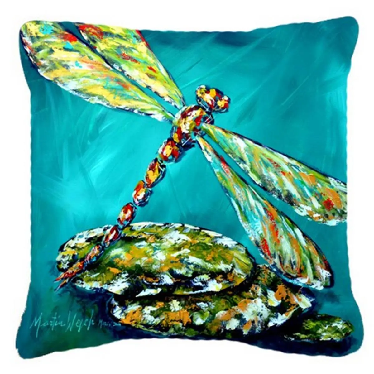 212 MAIN Fadeproof Outdoor Decorative Accent Pillow - Dragonfly Artwork Design, Machine Washable Durable Fabric, for Outdoor Sofas & Furniture