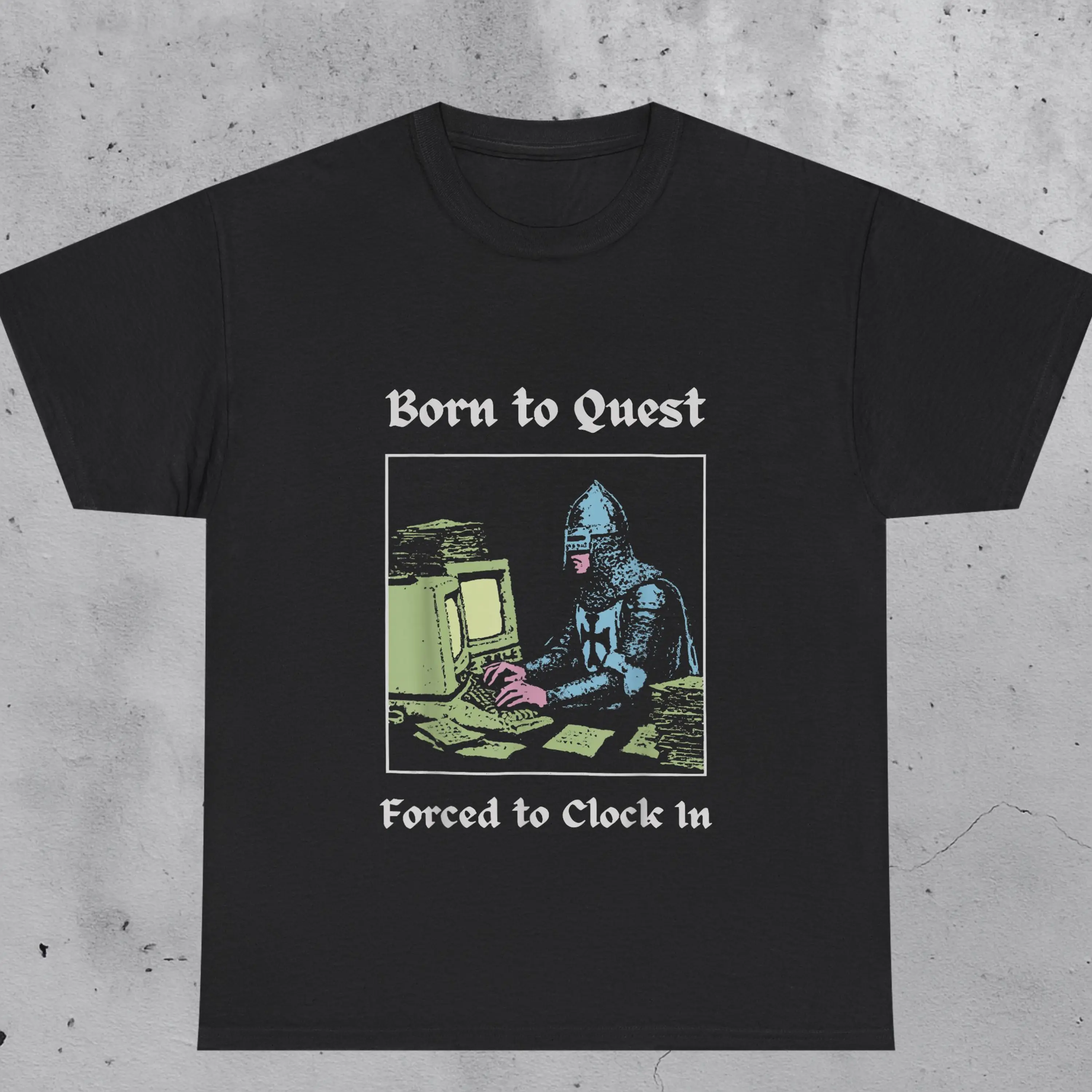Born to Quest Forced to Clock In Shirt, Funny Office Work Humor Tee, Geek Gift, Dunge0ns and drag0ns gifts, Tabletop RPG D&D Shirt, D20 Meme Tee