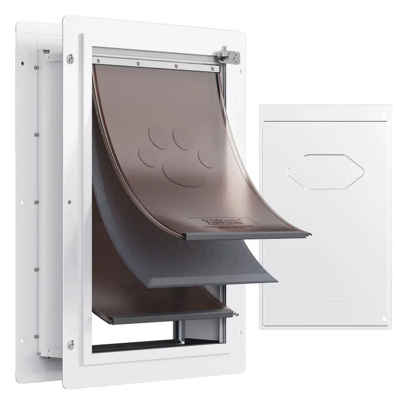 VEVOR Pet Door, 9.29" x 13.19" Metal Frame with Lock and 3-Flap System, Weatherproof Doggy Door, Easy to Install in Interior or Exterior Walls, Pet Door Suitable for Cat Doggie Kitties (White-Small)