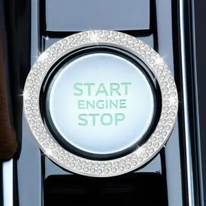 2024Car Engine Start Stop Decorative Ring, Crystal Double Rhinestone Design, Shiny Car Interior Accessory for Ignition Button/Gear Knob Ornament/Rotary Dial Sticker, Key and Rotary Switch Sparkling Hoop Fits Multiple Models Easy Installation Trendy Vehicl