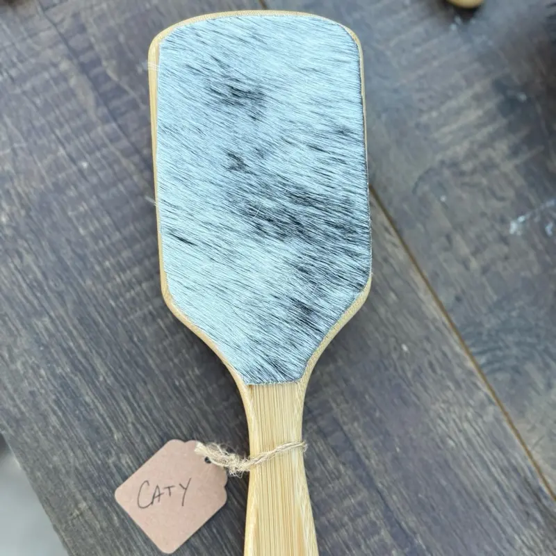 Bamboo Hairbrush with Genuine Cowhide - Perfect for Styling and Detangling