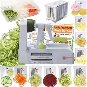 10-Blade Vegetable Spiralizer: Strongest-Heaviest Duty Spiral Slicer, Best Veggie Pasta Spaghetti Maker for Low Carb/Paleo/Gluten-Free, With Container, Lid, Blade Caddy, 4 Recipe Ebooks