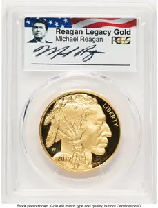 Modern Bullion Coins (2019-W Proof Gold Buffalo 1 oz FDI Reagan Legacy Series Michael Reagan Picture)