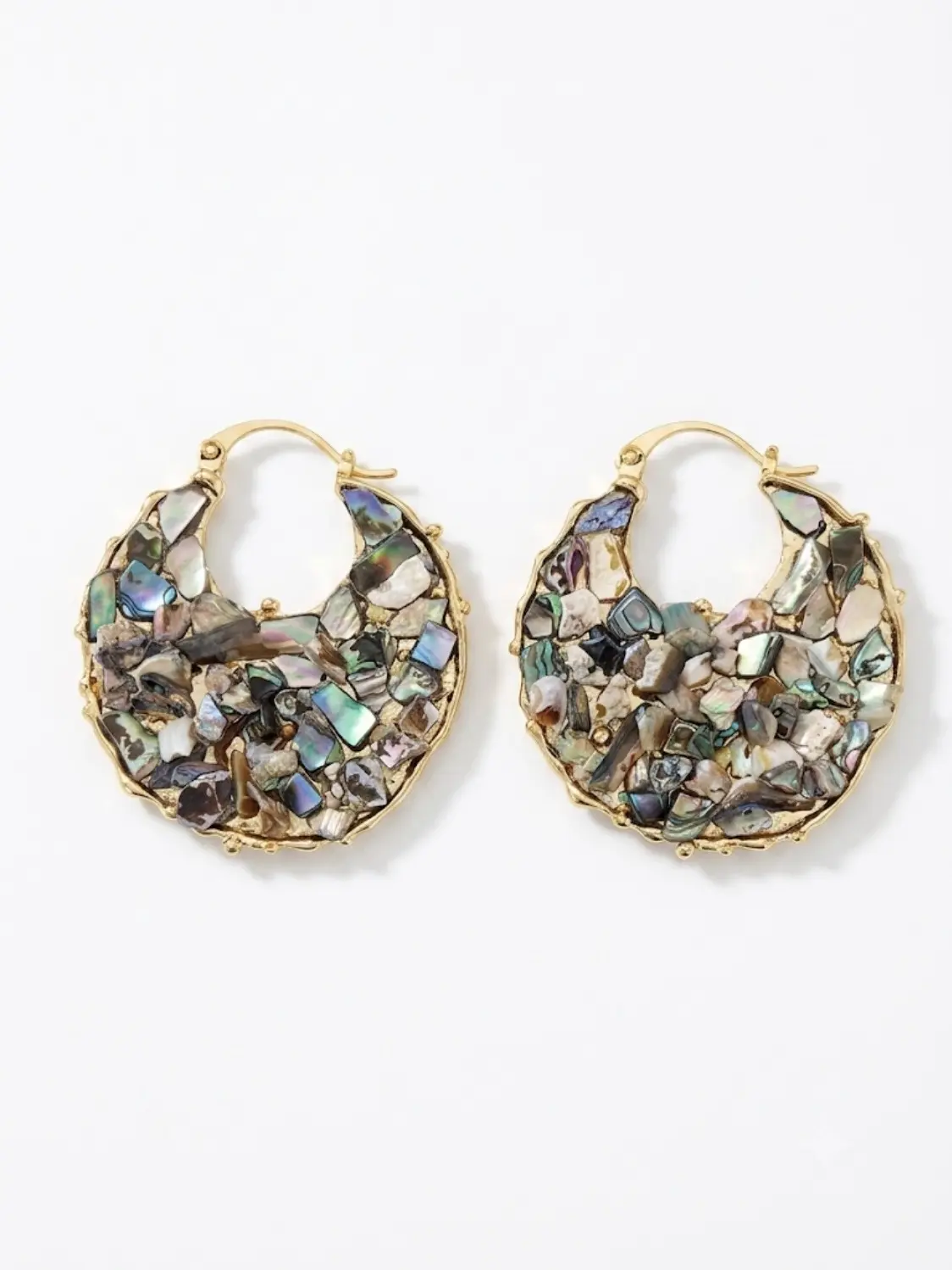 Elegant Abalone Shell Hoop Earrings with Gold Tone Frame for Women's Fashion Accessories