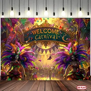 1pc Vibrant Polyester Carnival Welcome Banner, Universal Holiday Decor, Multipurpose Event Backdrop with Circus Characters, No Electricity Needed for Birthdays, Anniversaries, Parties