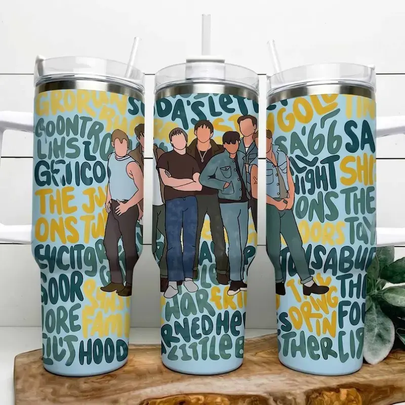 The Outsiders Stay Gold Ponyboy Vintage Movie 40oz Tumbler With Handle, Ponyboy Johnny Cade Greaser Soc Stainless Steel Travel Mug, Hot Cold Drink Cup, Gift For Fans Water Bottles Cup