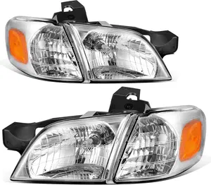 YITAMOTOR Headlight Assembly Compatible with 1997-2005 Chevy Venture Chrome Housing Amber Reflector with Corner Lights